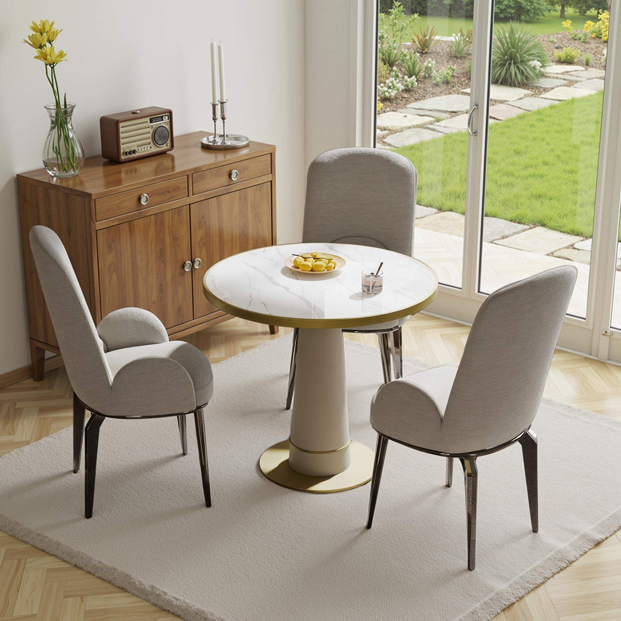 Modern White Glossy Sintered Stone Dining Room Set