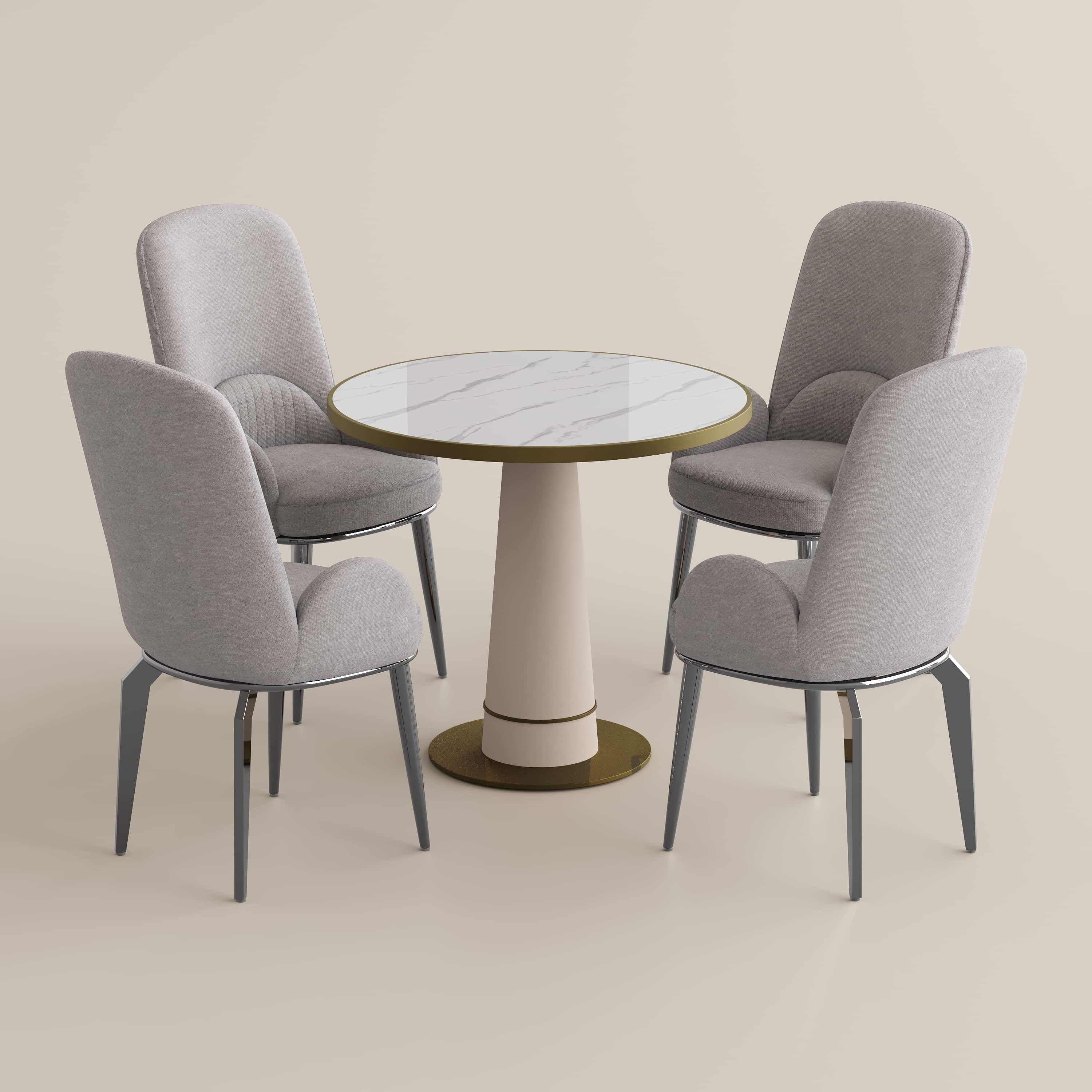 Luxury White Glossy Sintered Stone Dining Room Set