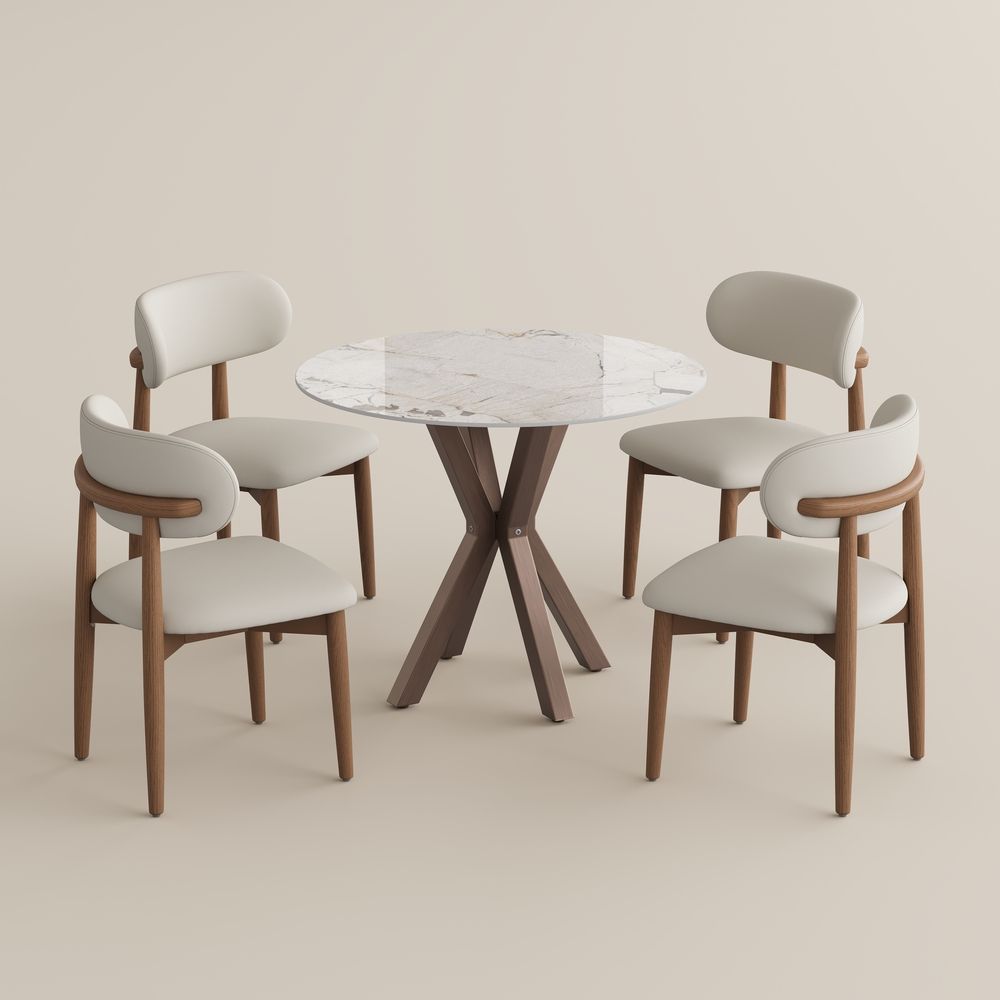 Carbon Steel Pandora Glossy Sintered Stone Dining Room Set