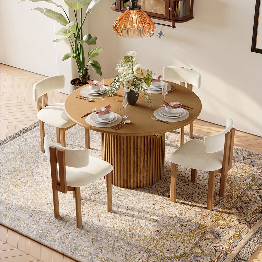 Cotton Linen Walnut Color Engineered Wood Dining Room Set