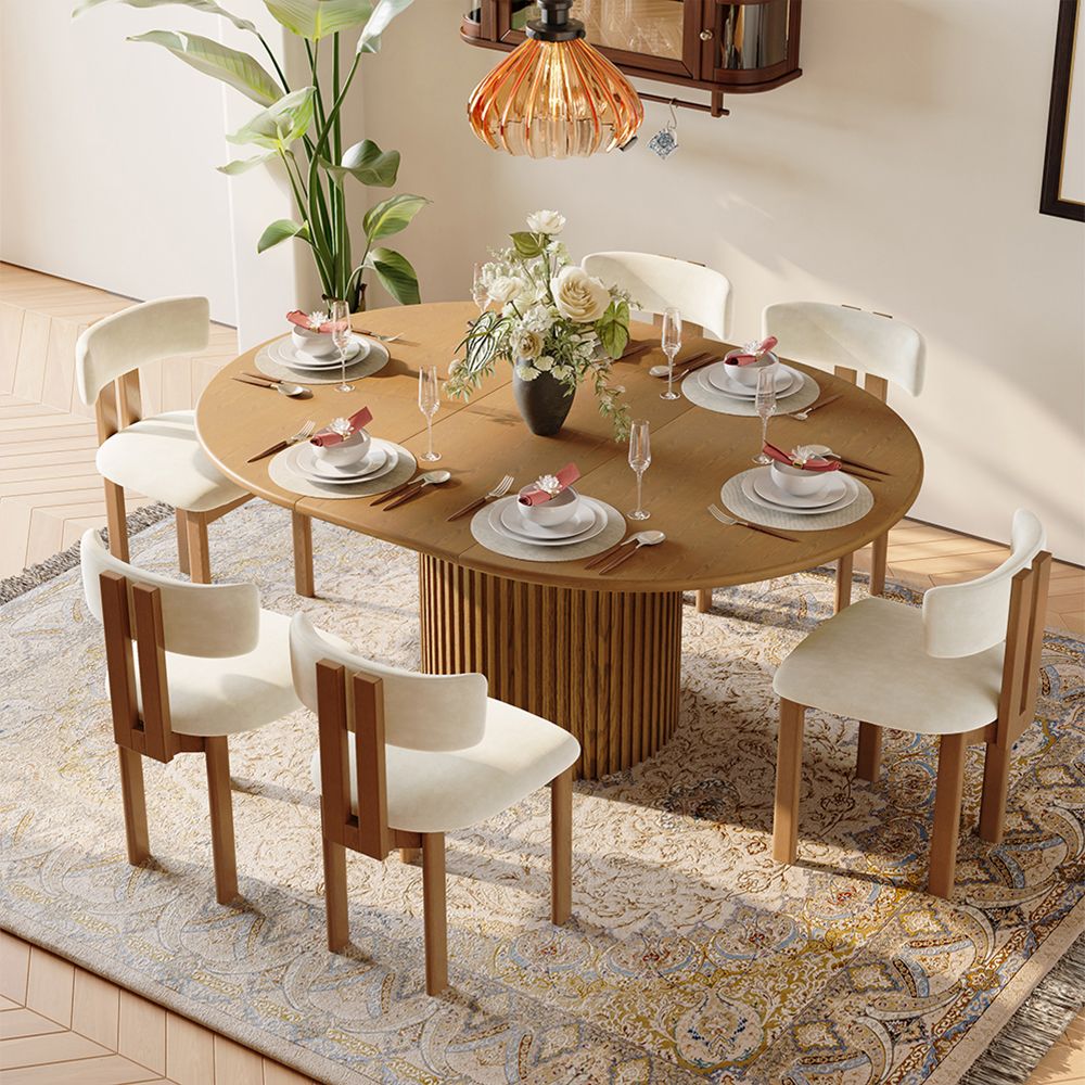 Round Walnut Color Engineered Wood Dining Room Set