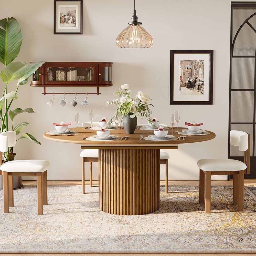 Modern Walnut Color Engineered Wood Dining Room Set