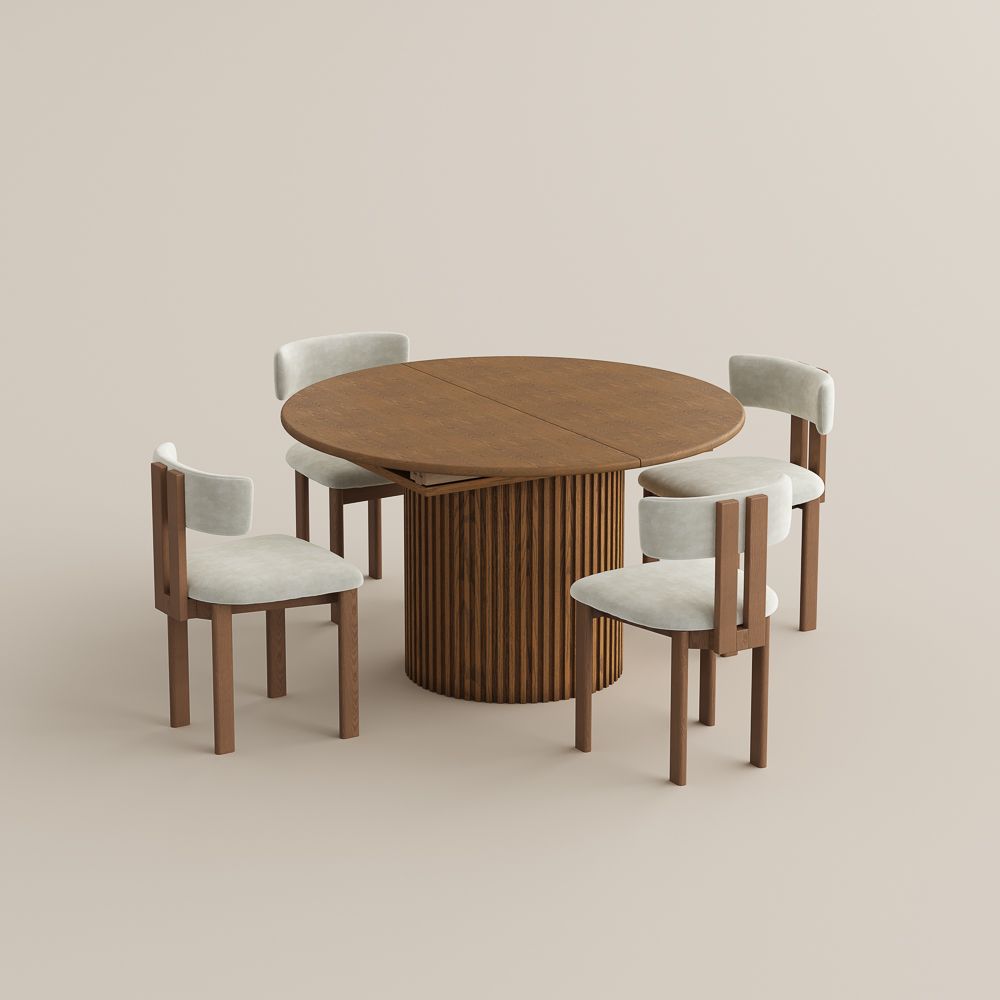 Cotton Linen Walnut Color Engineered Wood Dining Room Set