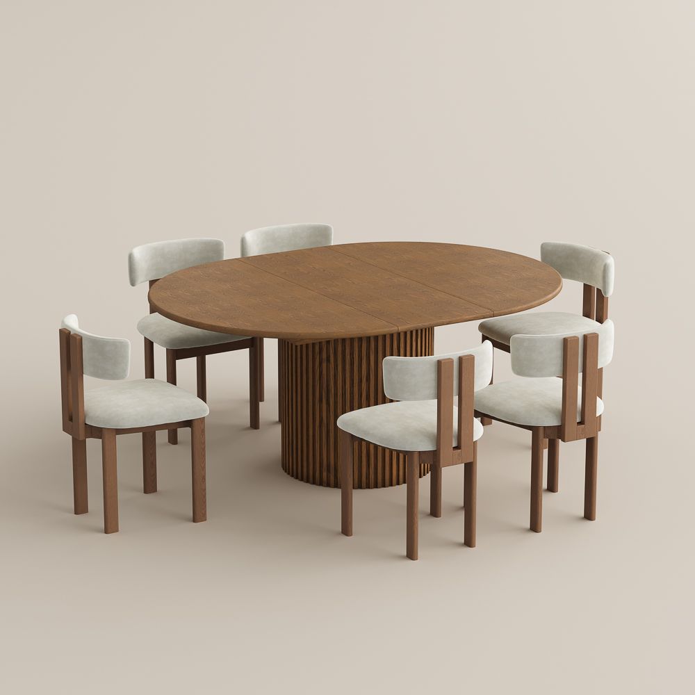 Seats 4 Walnut Color Engineered Wood Dining Room Set