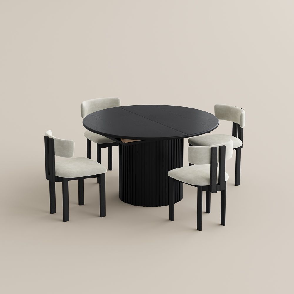 Cotton Linen Black Engineered Wood Dining Room Set