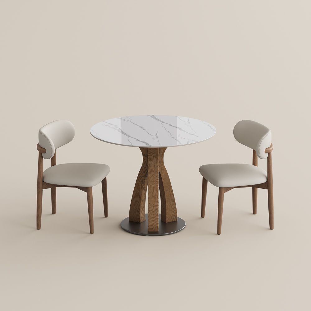 Sintered Stone White Glossy Sintered Stone Dining Room Set