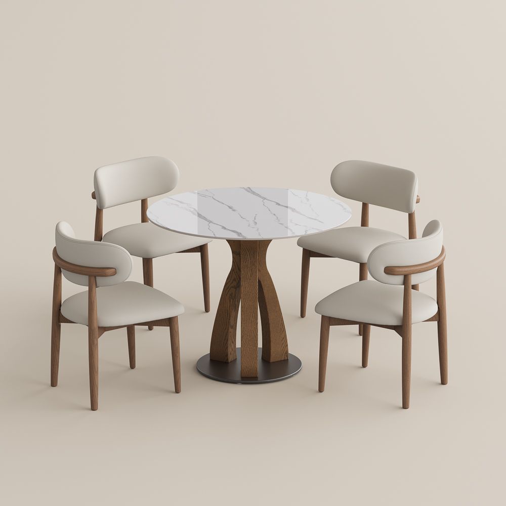 Stainless Steel White Glossy Sintered Stone Dining Room Set