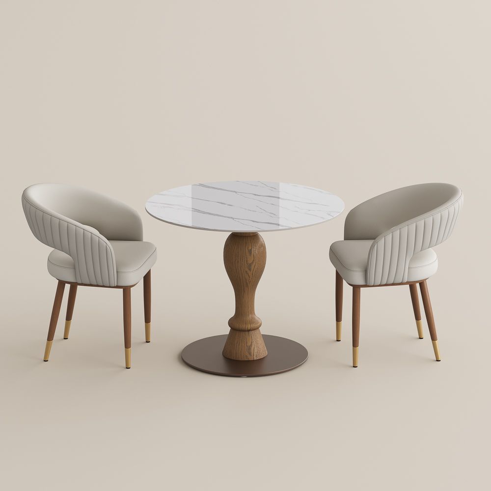 Round White Glossy Sintered Stone Dining Room Set