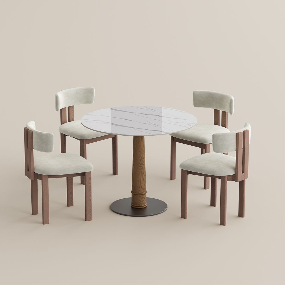White Glossy Sintered Stone Dining Room Set