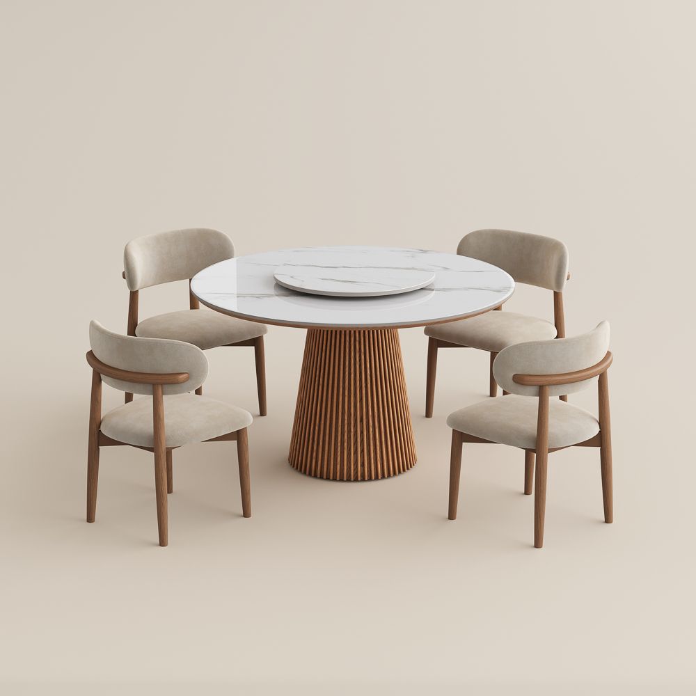 Seats 6 White Glossy Sintered Stone Dining Room Set