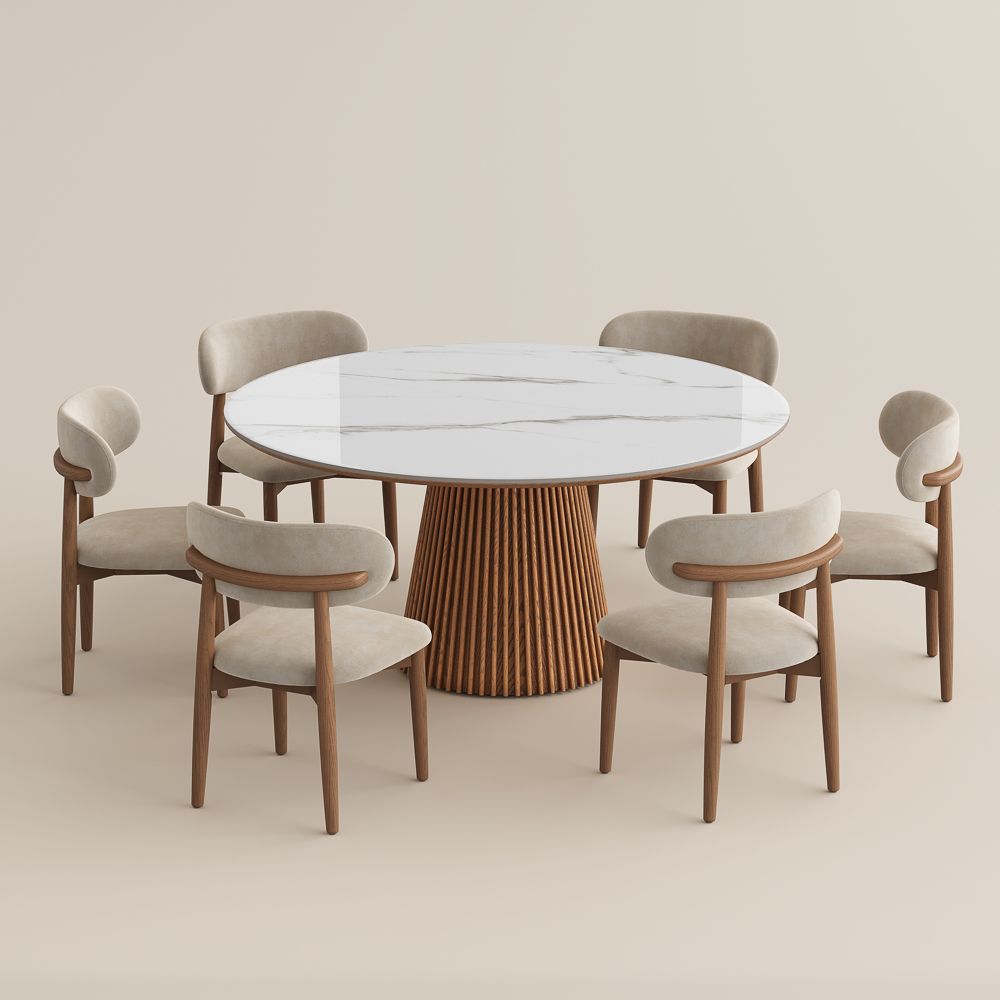 Solid Wood White Glossy Sintered Stone Dining Room Set