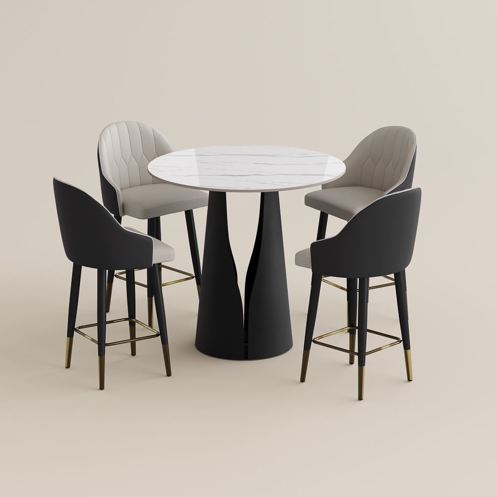 Vera White & Black Glossy Sintered Stone Dining Room Set