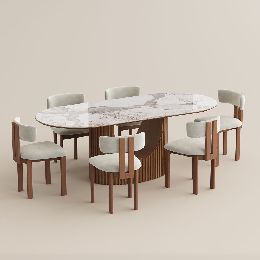 Seats 6 Pandora Glossy Sintered Stone Dining Room Set