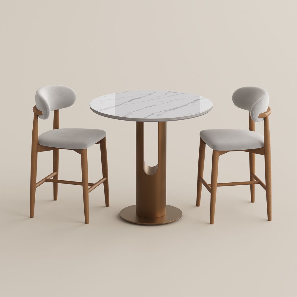 Carbon Steel White & Bronze Glossy Sintered Stone Dining Room Set