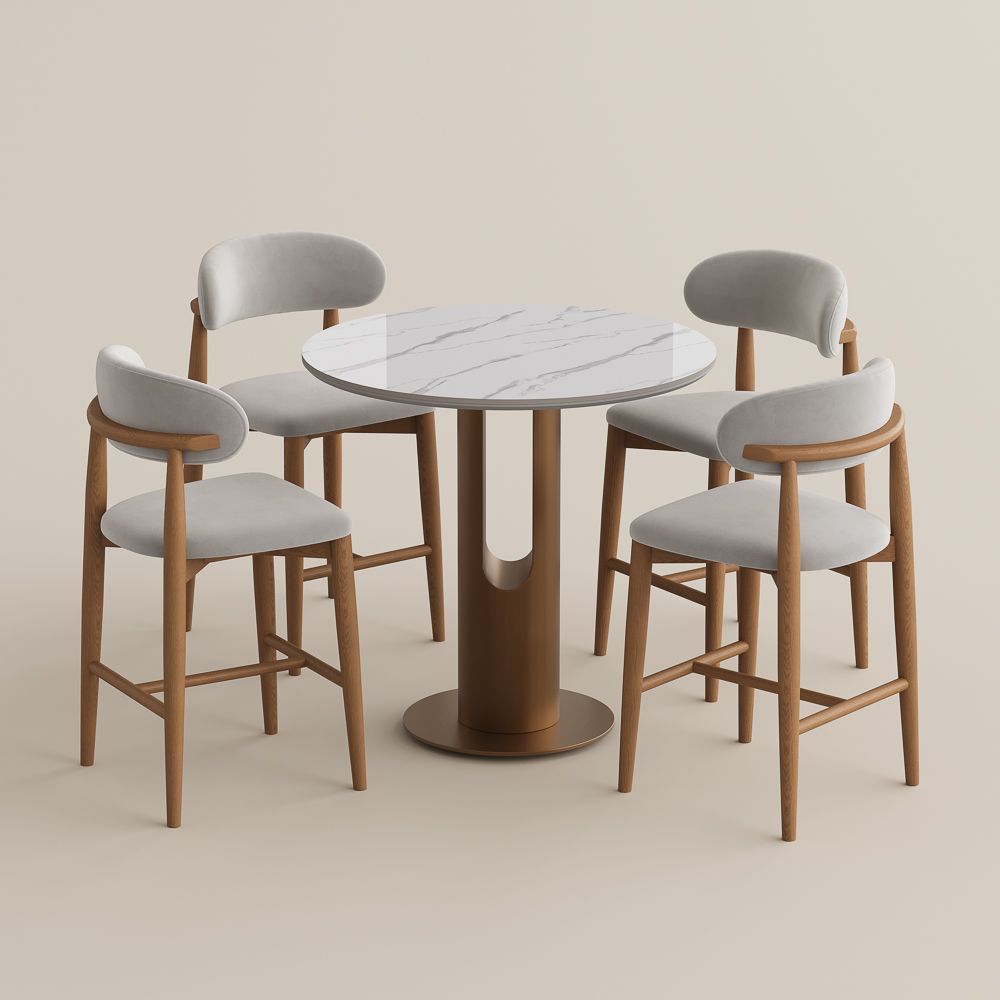 Round White & Bronze Glossy Sintered Stone Dining Room Set