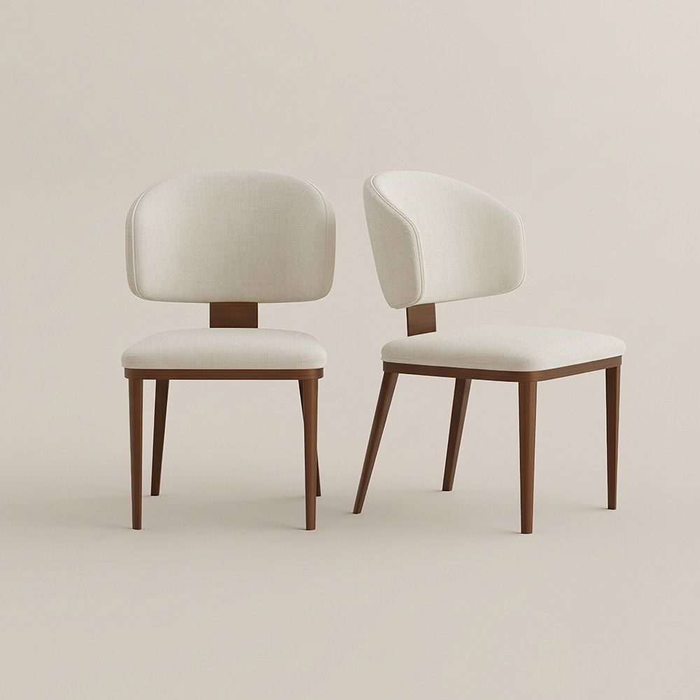 Modern Luxury Beige & Bronze Cotton Linen Dining Chairs