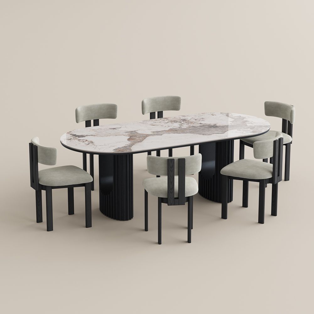 Pandora Glossy Sintered Stone Dining Room Set