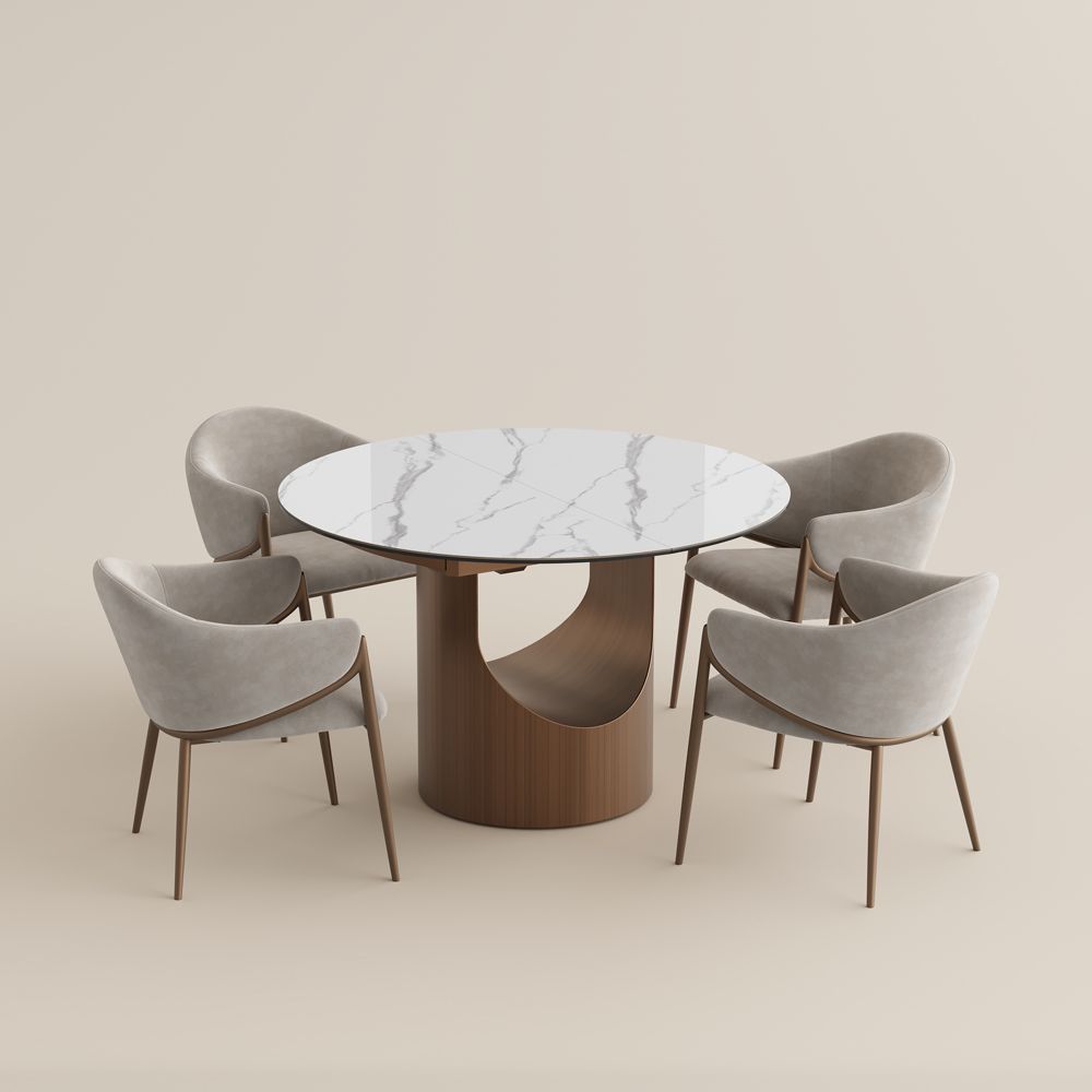 Round White Glossy Sintered Stone Dining Room Set