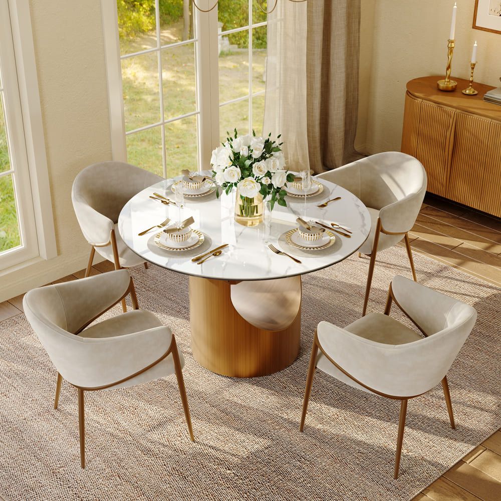 Sintered Stone White Glossy Sintered Stone Dining Room Set