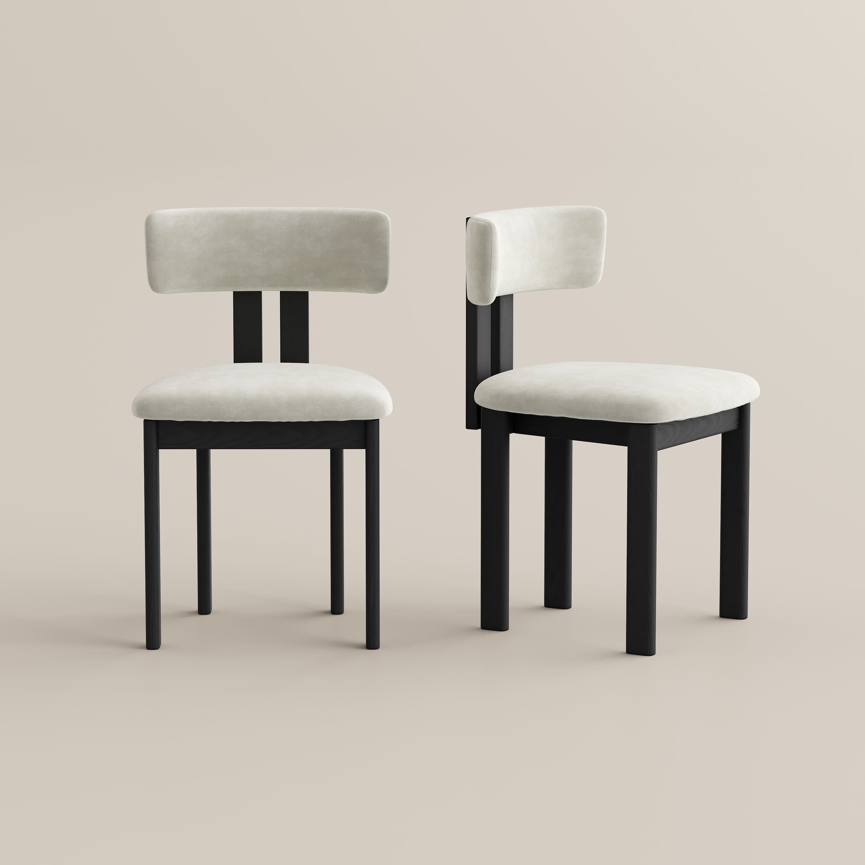 Open Back Beige & Black Cotton Linen Dining Chairs