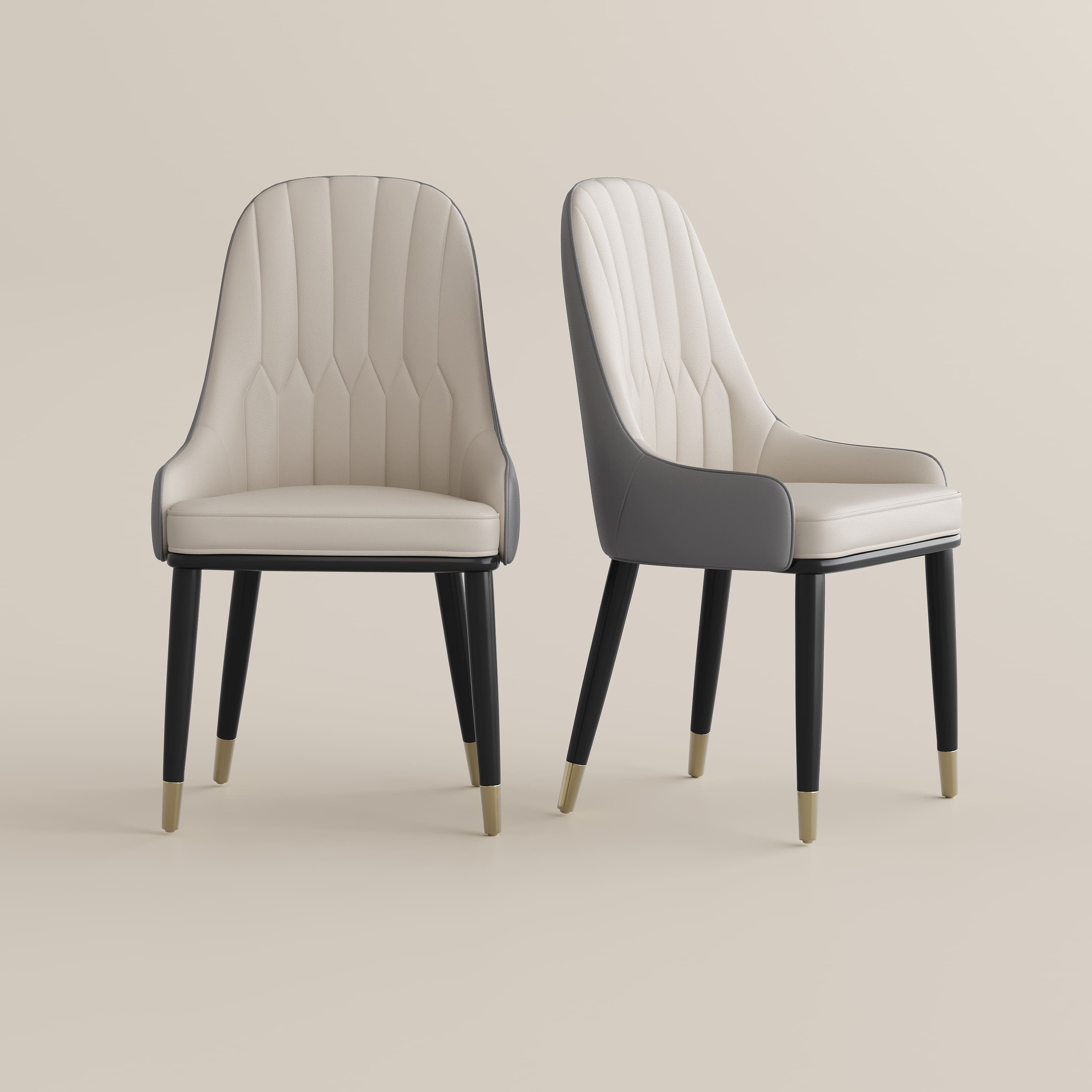 Modern Gray & Beige PU Leather Dining Chairs