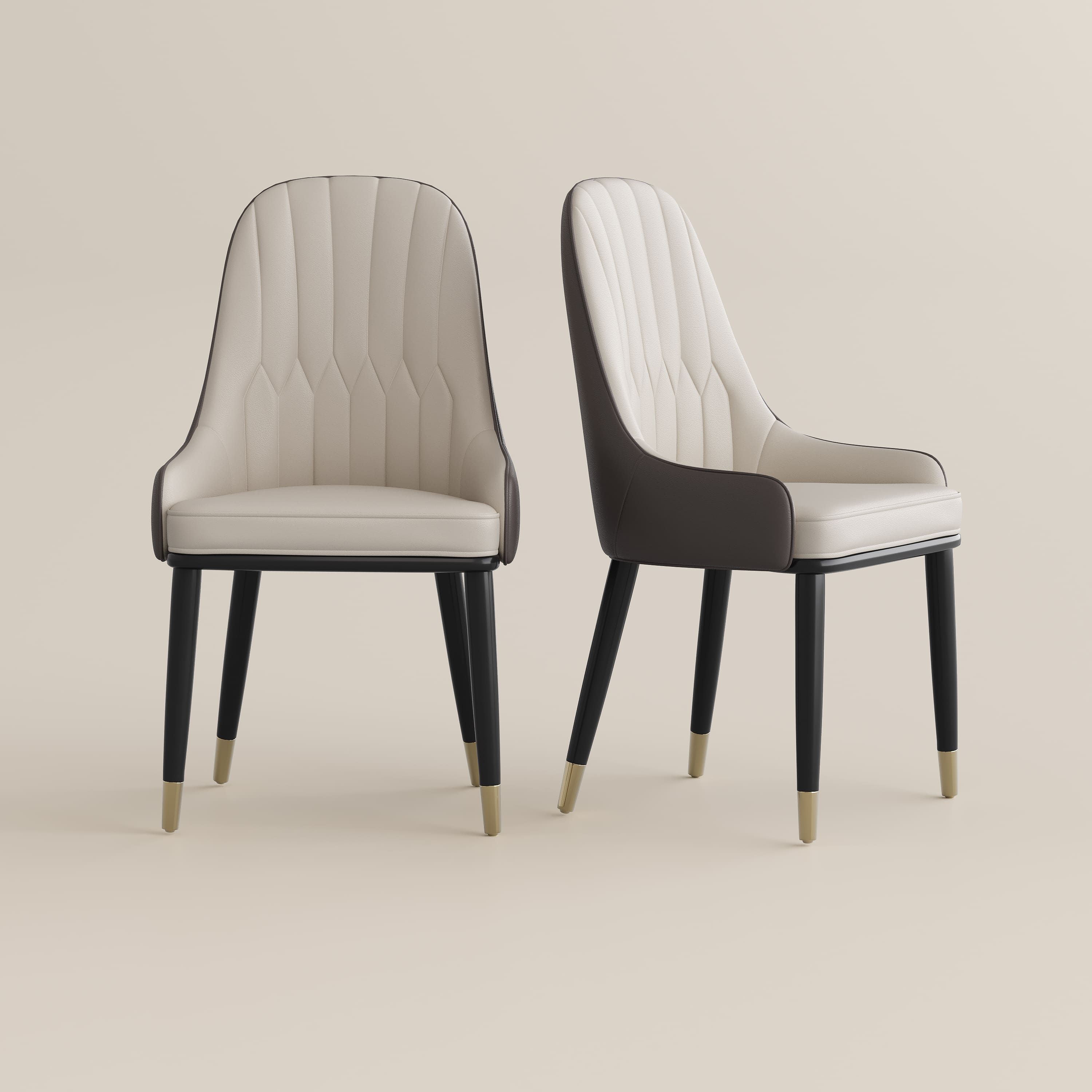 Easy Assembly Brown & Beige PU Leather Dining Chairs