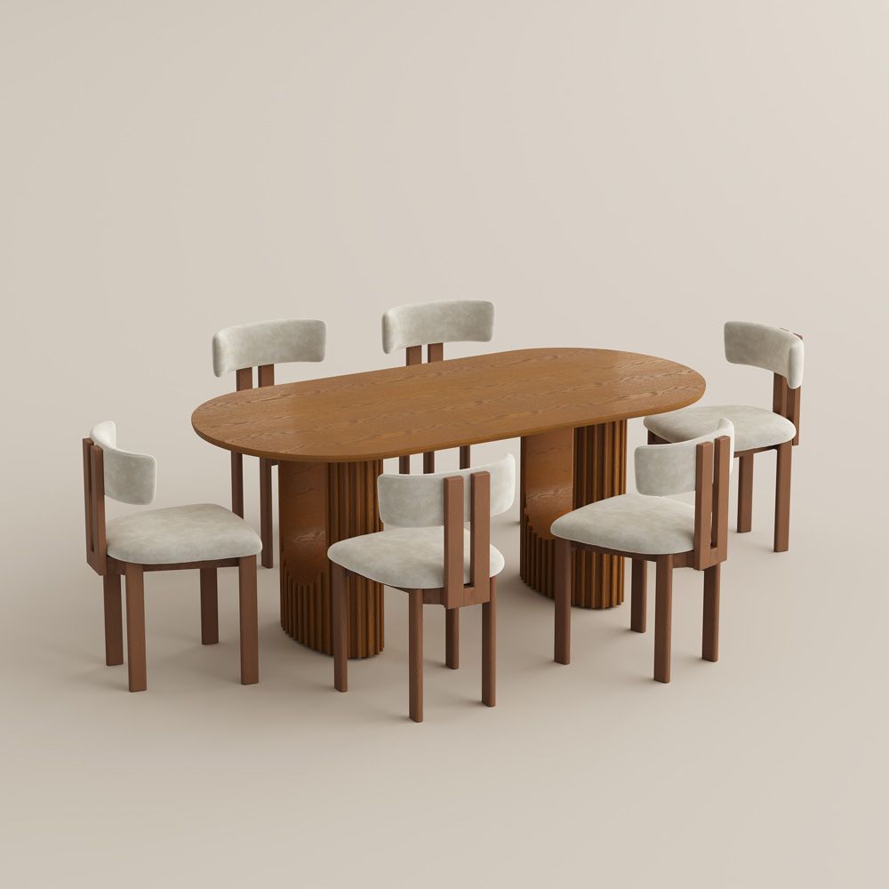 Oval Walnut Color Dining Room Set