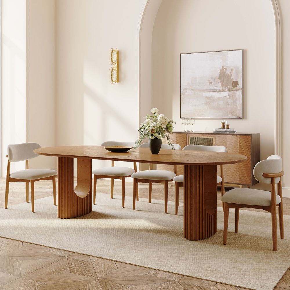Oval Walnut Color Dining Room Set