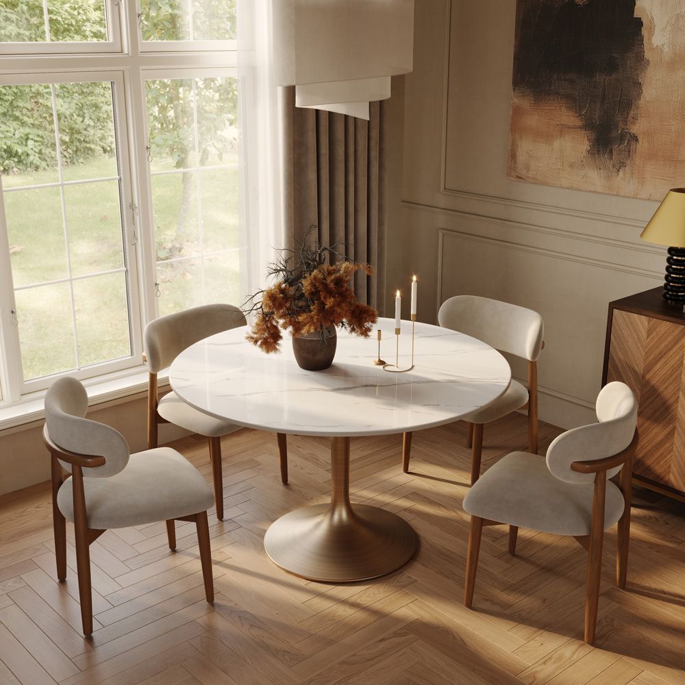 White Glossy Sintered Stone Dining Room Set
