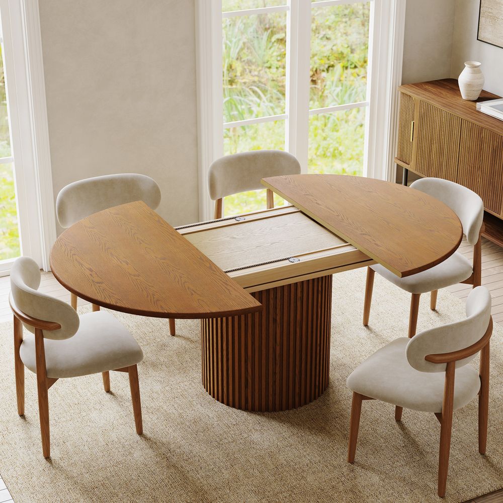 Scandinavian Walnut Color Engineered Wood Dining Room Set