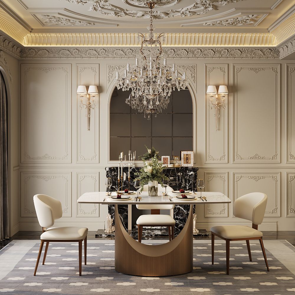 with Chairs White & Bronze Matte Sintered Stone Dining Room Set
