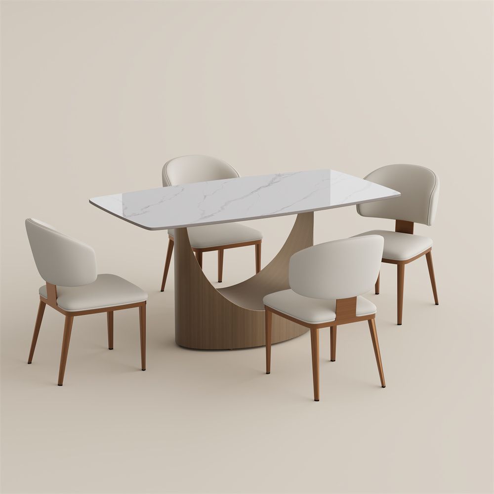 Sintered Stone White & Bronze Matte Sintered Stone Dining Room Set