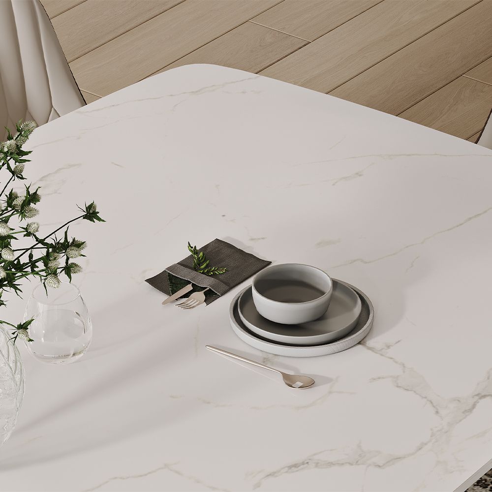 for 4 Matte White Sintered Stone Dining Tables