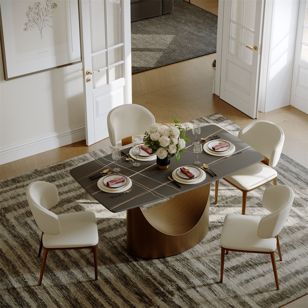 Seats 6 Matte Black Sintered Stone Dining Room Set