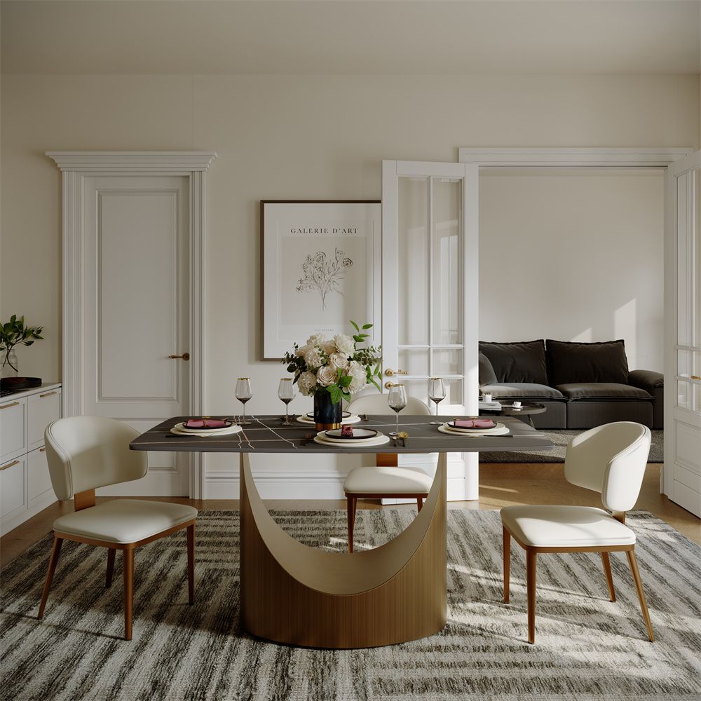 Pedestal Matte Black Sintered Stone Dining Room Set