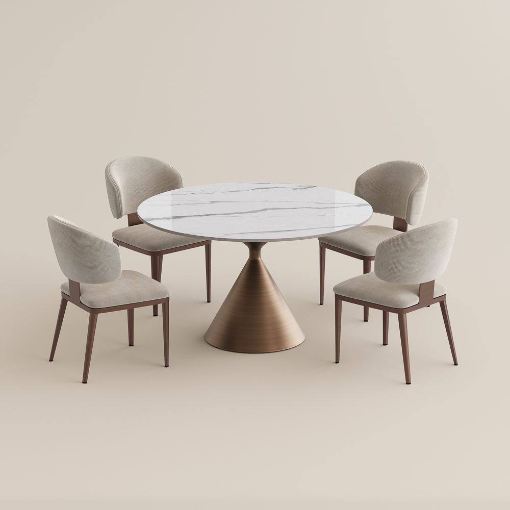 White White Glossy Sintered Stone Dining Room Set