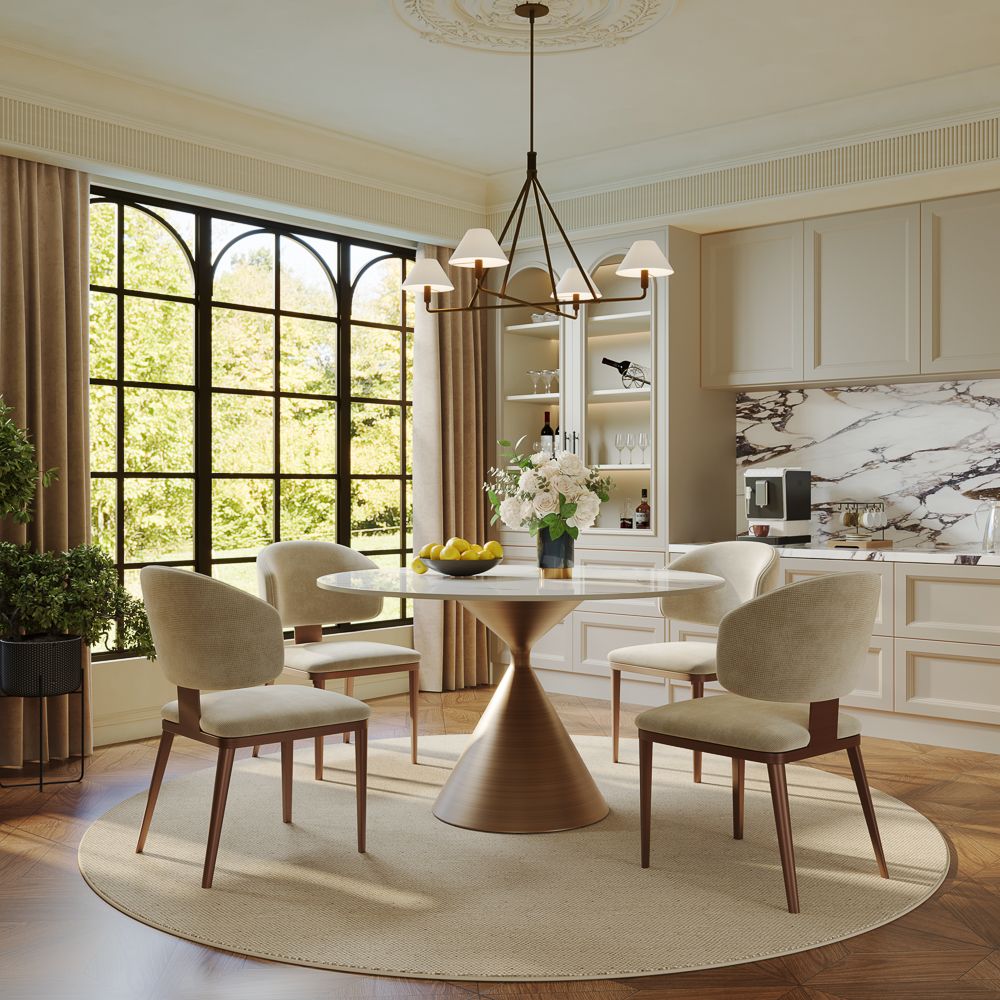 Bronze White Glossy Sintered Stone Dining Room Set