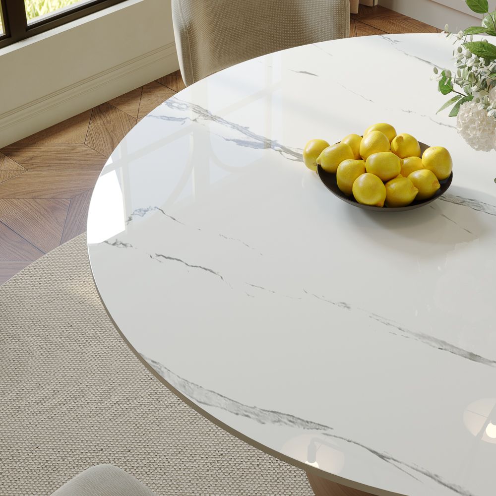 White White Glossy Sintered Stone Dining Room Set