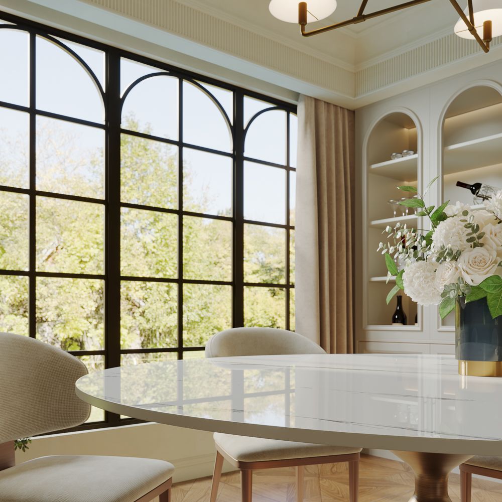 Pet Friendly White Glossy Sintered Stone Dining Room Set