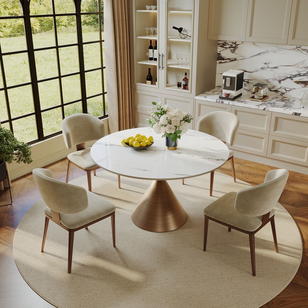 Pedestal White Glossy Sintered Stone Dining Room Set