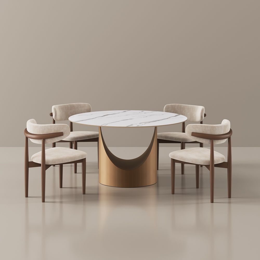 Modern White Glossy Sintered Stone Dining Room Set