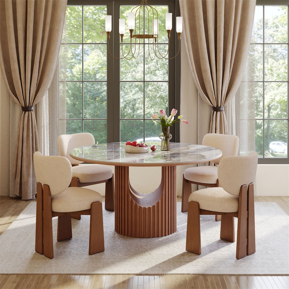 Seats 6 Pandora Glossy Sintered Stone Dining Room Set