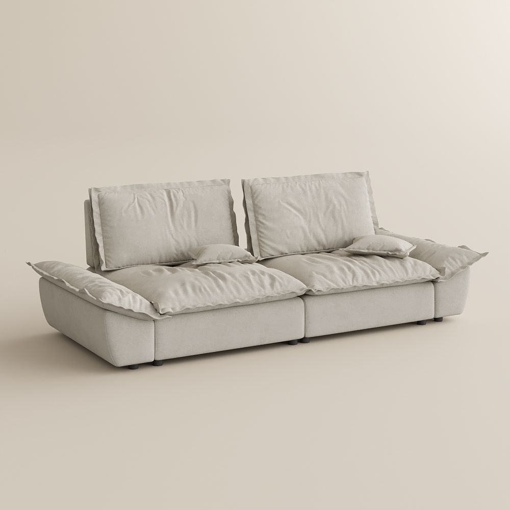 Wood Beige Suede Fabric Modular Sofas