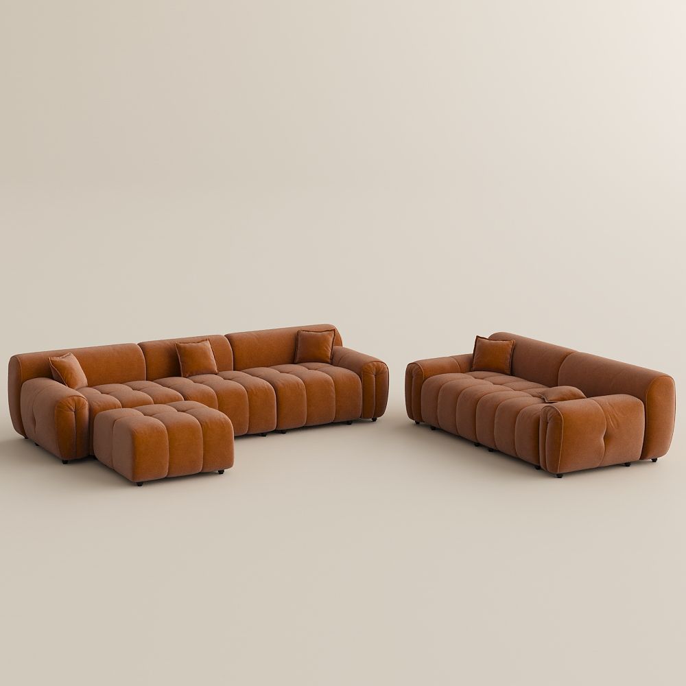 Bedroom Orange Fabric Sofa Set