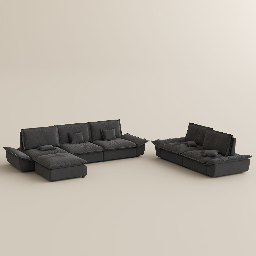 Partly Assemble Gray Suede Fabric Sofa Set