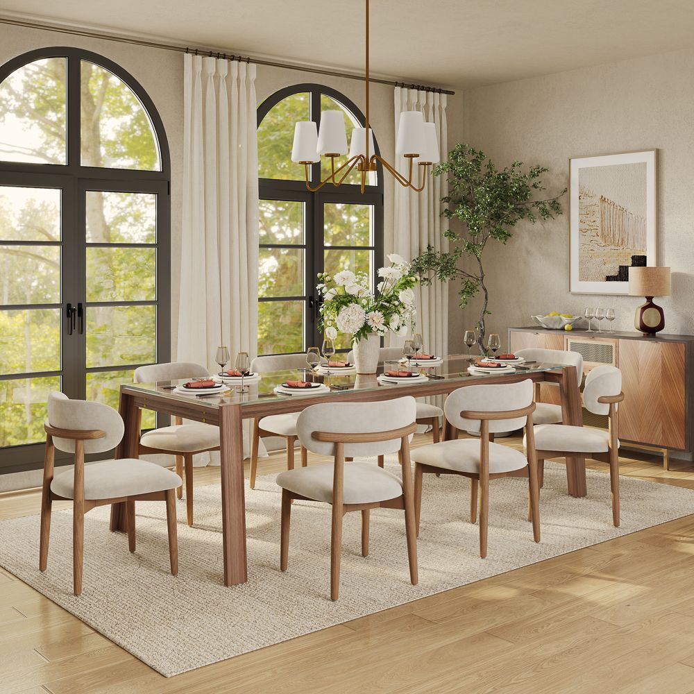 Mid Century Modern Transparent & Walnut Glass Dining Tables