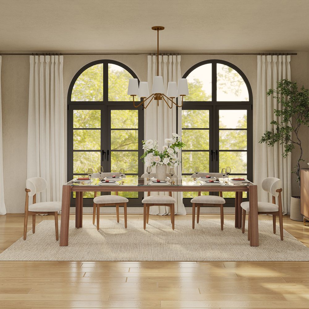 Glass Transparent & Walnut Glass Dining Tables