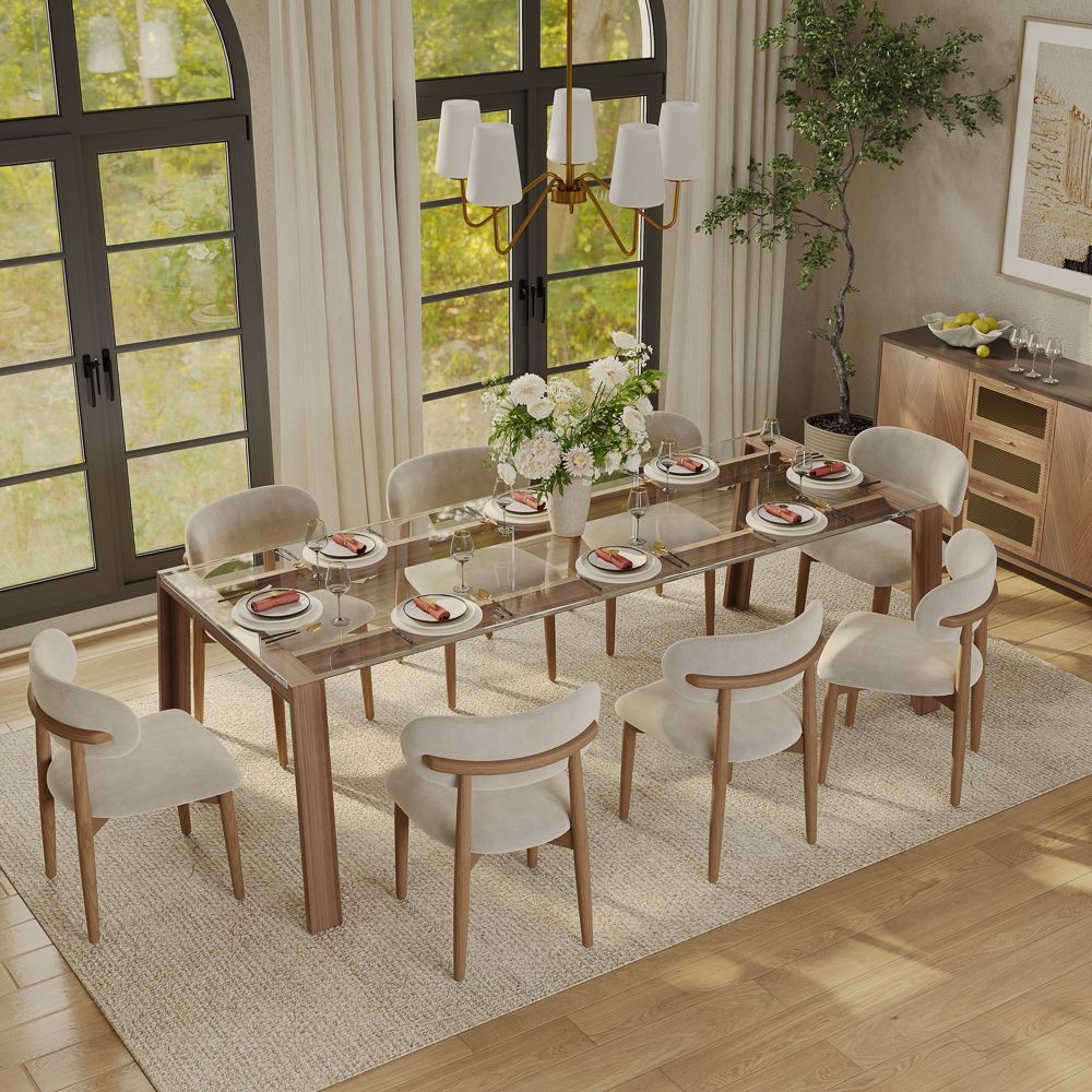 Rectangular Transparent & Walnut Glass Dining Tables
