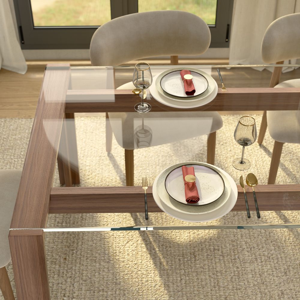 Walnut Color Transparent & Walnut Glass Dining Tables