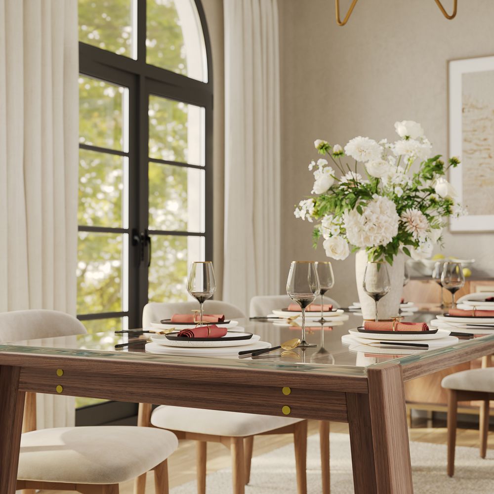 Mid Century Modern Transparent & Walnut Glass Dining Tables